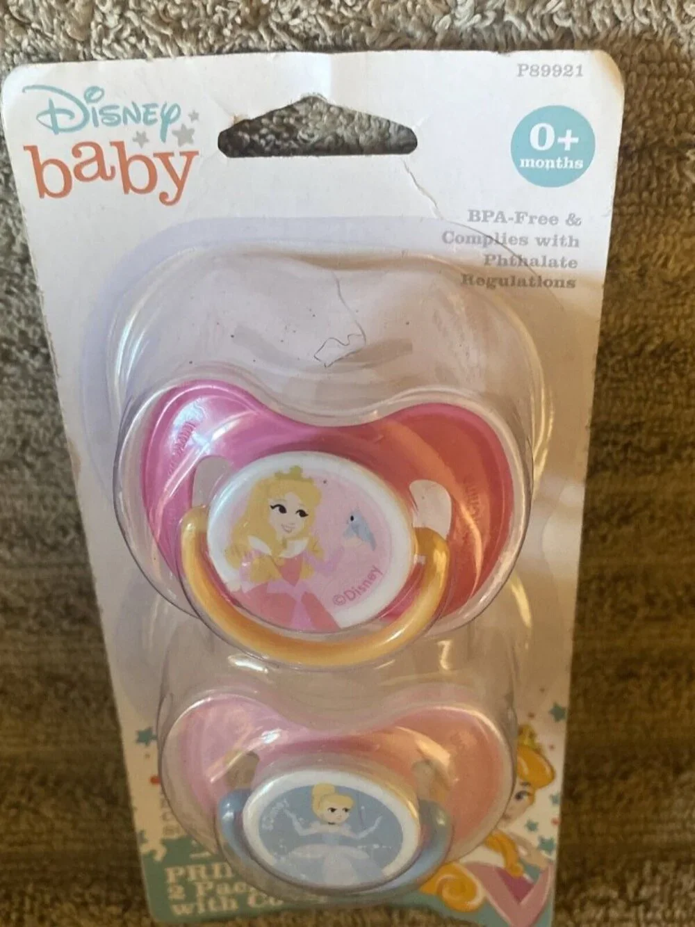 Disney Princess Baby Pacifier Set Cinderella Aurora Pink - New